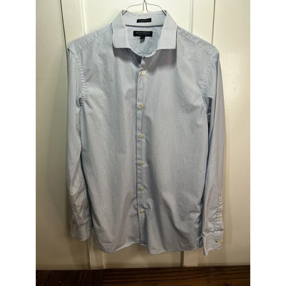 Banana Republic Men's Blue Stripe Button Down Shirt Camden Fit Size Medium